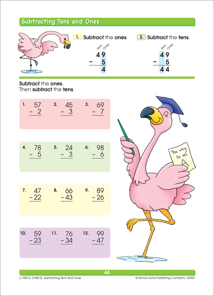 Critter companions lead the way in Addition & Subtraction 1-2 Deluxe Edition Workbook.