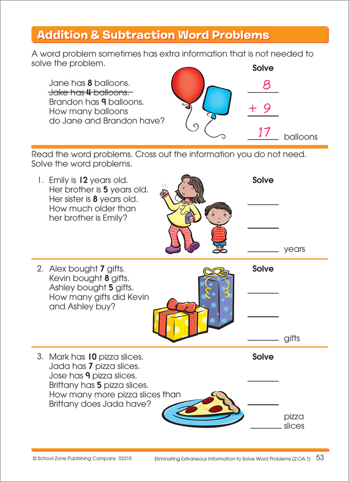 Kids learn to discern what's important in Word Problems 1-2 Deluxe Edition Workbook.