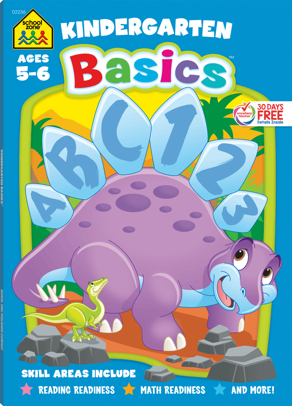 Kindergarten Basics Deluxe Edition Workbook focuses on reading and math readiness.