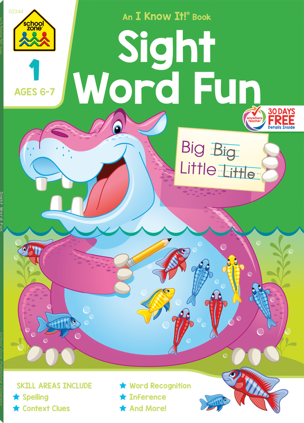 The short words in Sight Word Fun 1 Deluxe Edition Workbook begin a long adventure in reading.