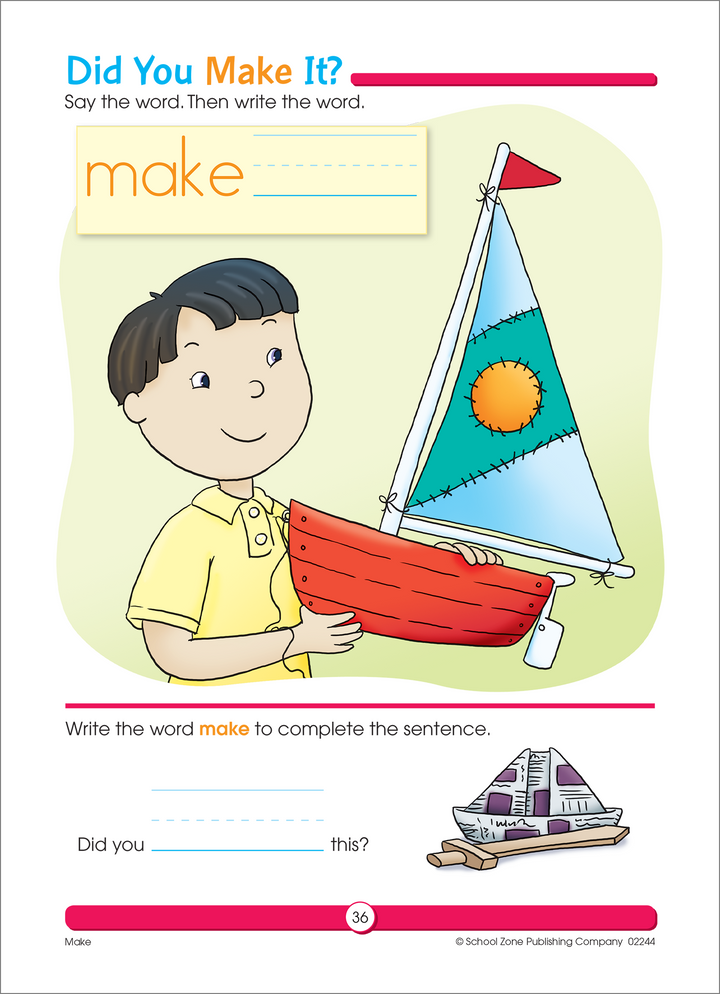 Colorful illustrations in Sight Word Fun 1 Deluxe Edition Workbook help keep kids focused.