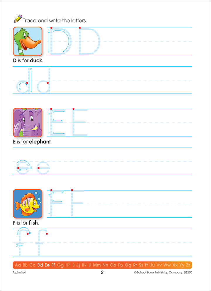 Adorable critters in Alphabet Deluxe Edition Workbook make learning letters feel like an adventure.