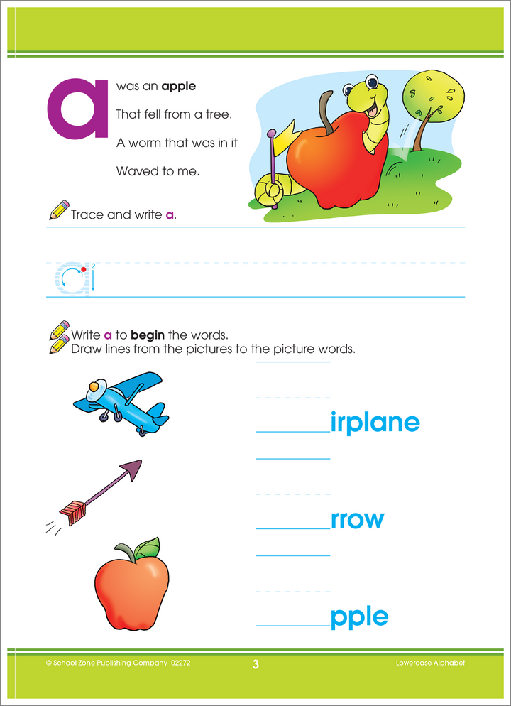Lowercase Alphabet Deluxe Edition Workbook approaches letters with a variety of strategies.