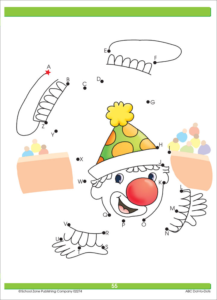 ABC Dot-to-Dots Deluxe Edition Workbook includes whimsical characters that produce smiles!
