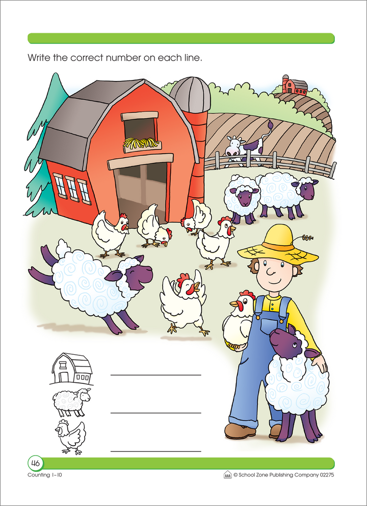 Kids learn to read AND write numbers with Counting 1-10 Deluxe Edition Workbook.