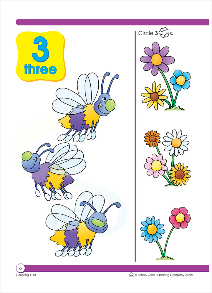 The big, bright illustrations in Counting 1-10 Deluxe Edition Workbook help little ones focus.