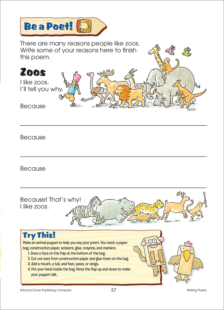 Imagination and critical thinking get a workout in First Grade Scholar Deluxe Edition Workbook.
