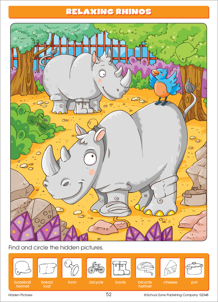 Bold, colorful scenes in Hidden Pictures Deluxe Edition Activity Zone Workbook keep the hunting fun!
