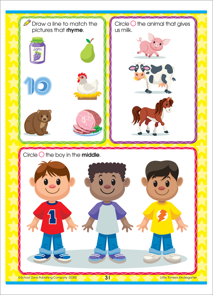 A variety of clever strategies in this  Little Thinkers Kindergarten Deluxe Edition Workbook gets kids thinking.