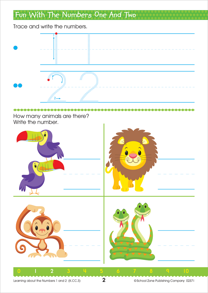Preschoolers and kindergartners will practice tracing numbers with this Math Readiness Press-Out Book.