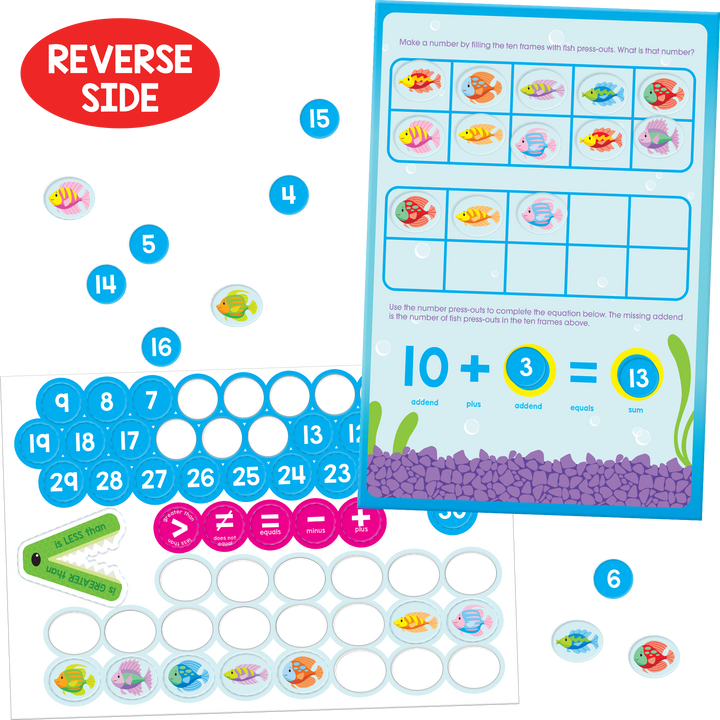 Game boards and press-out pieces in Math Readiness Press-Out Book provide creative lessons.