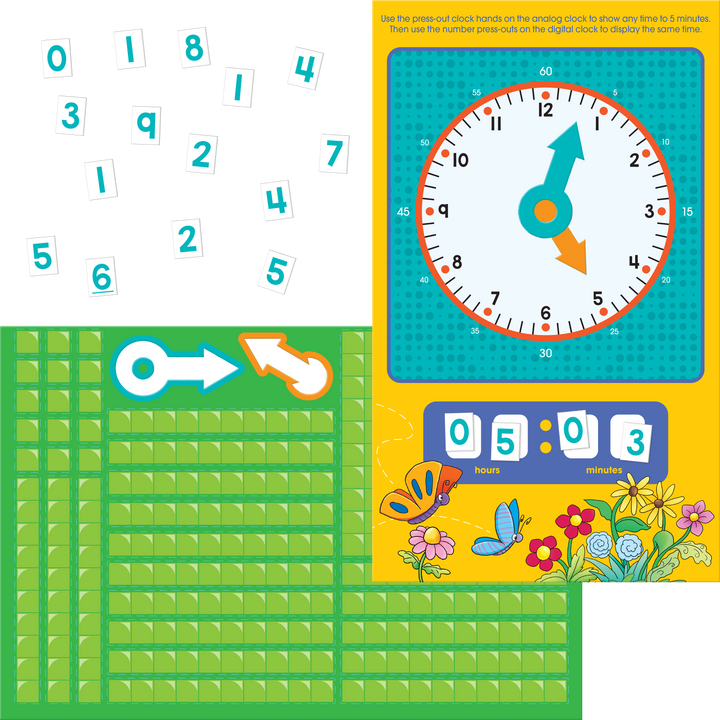 Kids will practice telling time with Math Basics Press-Out Book for second grade.