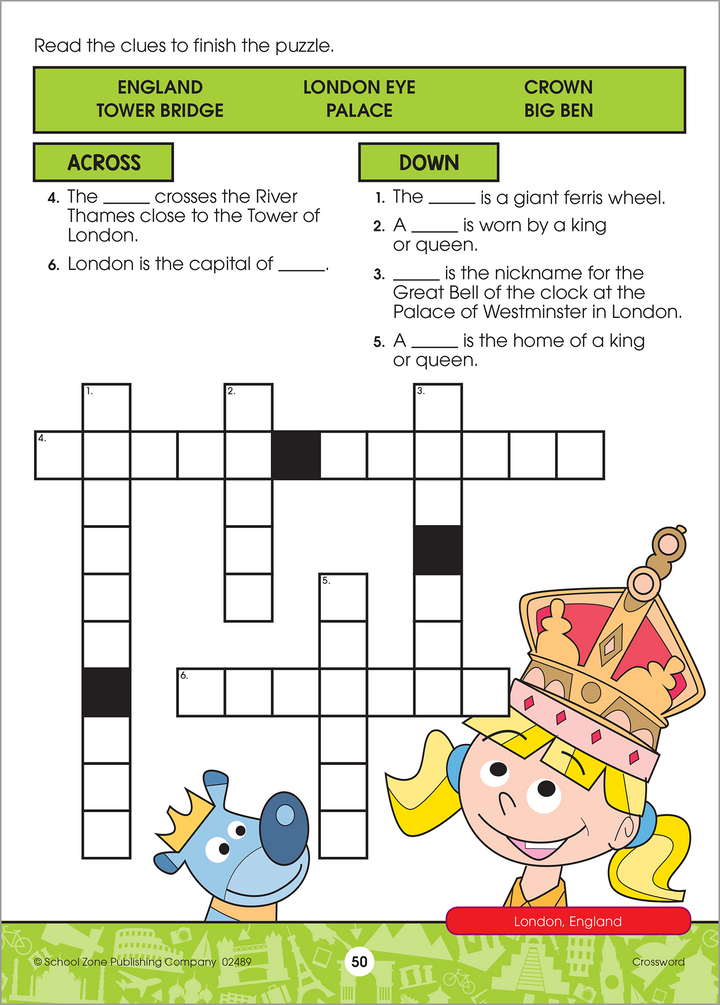 This Travel the World First Grade Learn & Play Tablet also includes crossword puzzles.