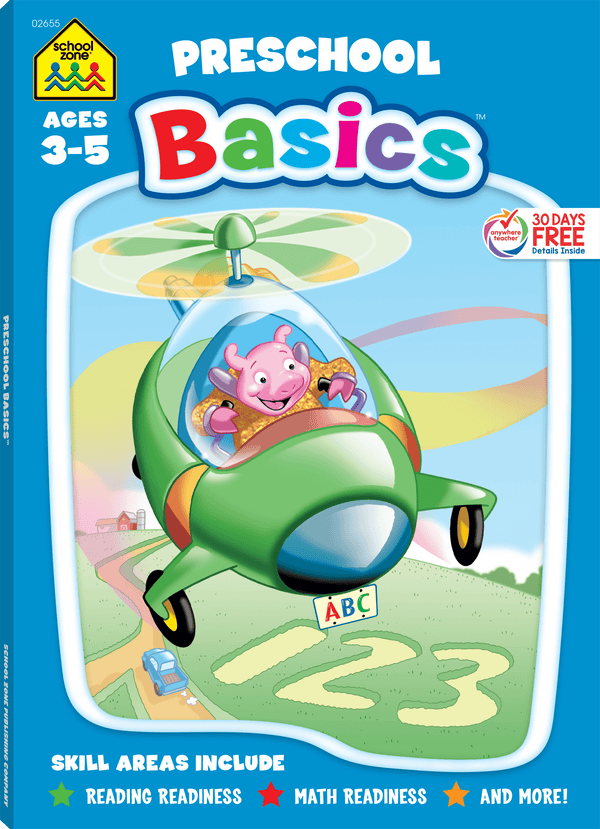 Super Deluxe Preschool Basics Workbook will keep your child focused while they complete a variety of number and pre-reading activities.