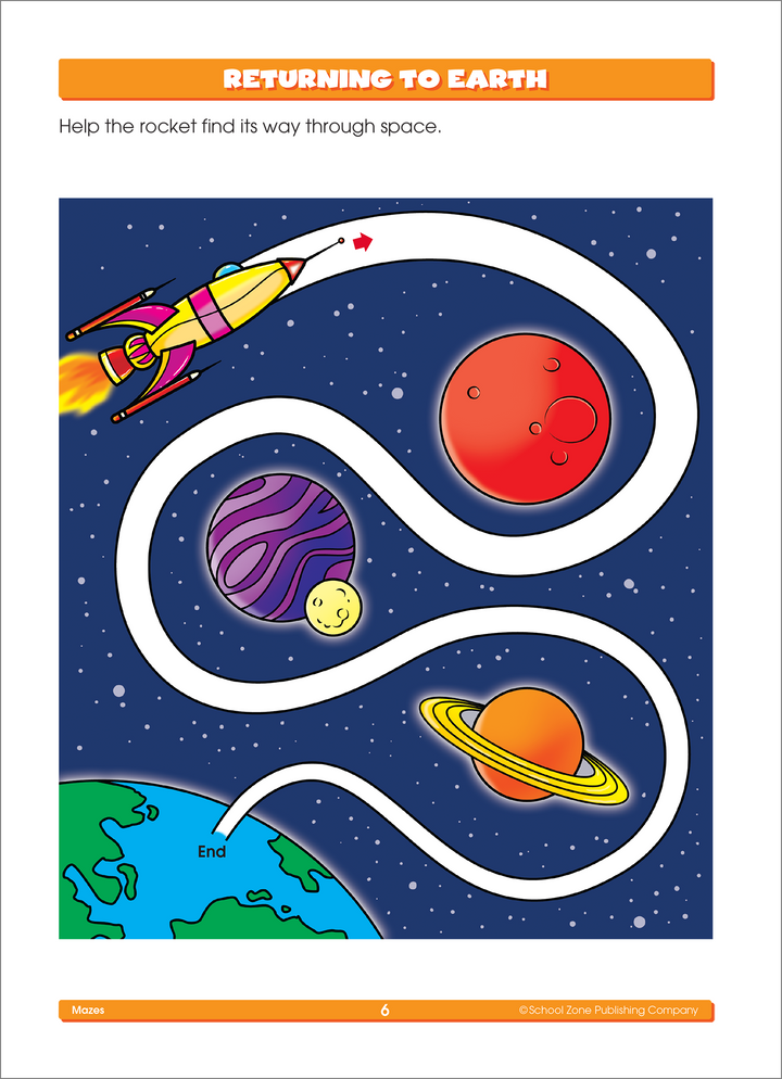 Bright, colorful illustrations in Super Deluxe Mazes Workbook will captivate kids.