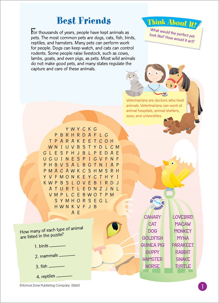 Super Deluxe Word Searches Workbook increases vocabulary and sharpens reading comprehension.