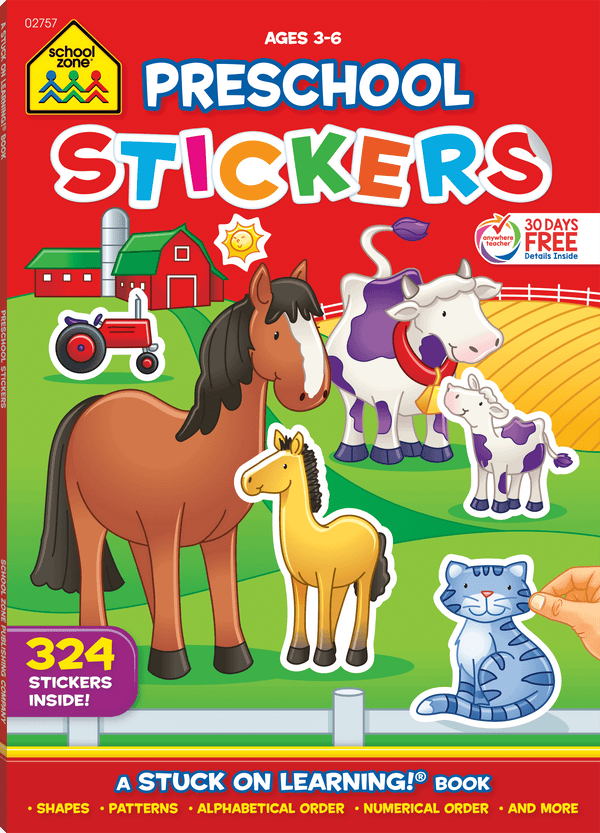 Preschool Stickers Workbook includes over 300 stickers that will enhance your child's learning adventure.