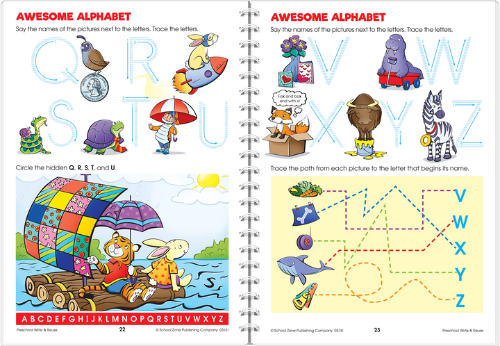 Charming illustrations in with Preschool Write & Reuse Workbook will help with focus and attention.
