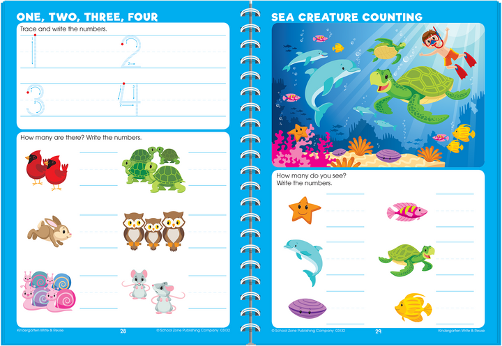 Adorable illustrations on each page of Kindergarten Write & Reuse Workbook will help capture attention and help kids focus.