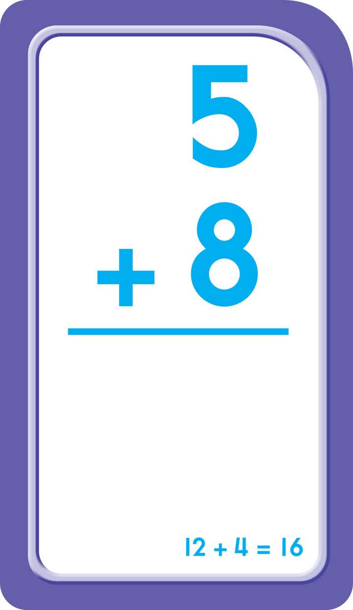 Kids take their first steps into two-digit problems using these Addition 0-12 Flash Cards.