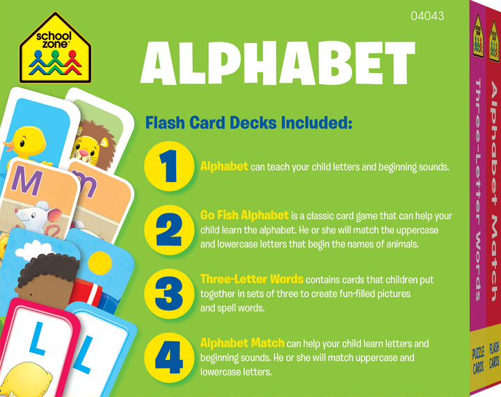 Our Alphabet Flash Card 4-Pack will help kids in preschool and kindergarten enjoy learning the alphabet.