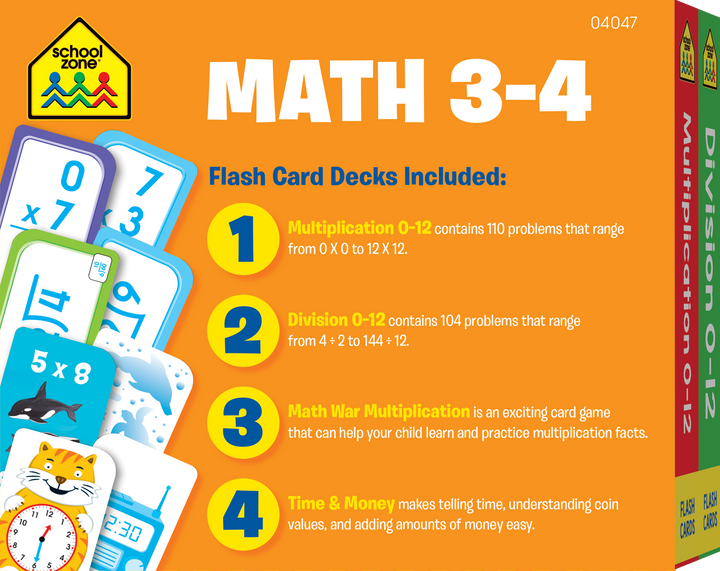 School Zone's Math 3-4 Flash Card 4-Pack will help third and fourth graders enjoy learning.