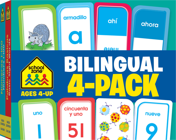Children will love learning in two languages with School Zone's Bilingual Flash Card 4-Pack.