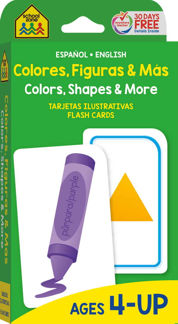 Learn colors in two languages with Bilingual Colors, Shapes & More Flash Cards.