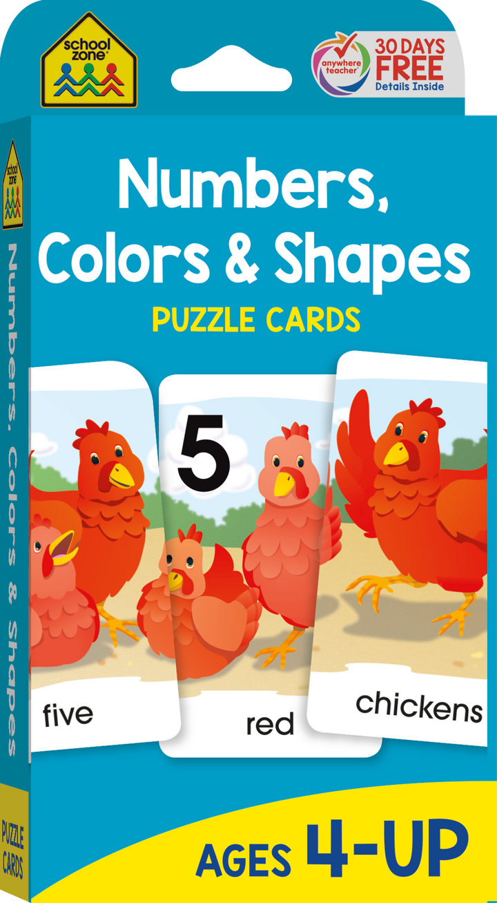 Use puzzles to teach numbers, colors, and shapes with Numbers, Colors & Shapes Flash Cards.