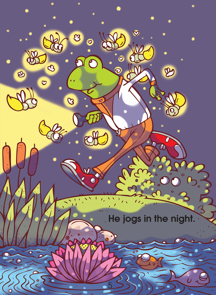 Spectacular illustrations and cute rhymes make this Jog, Frog, Jog - A Level 1 Start to Read! Book a memorable read.