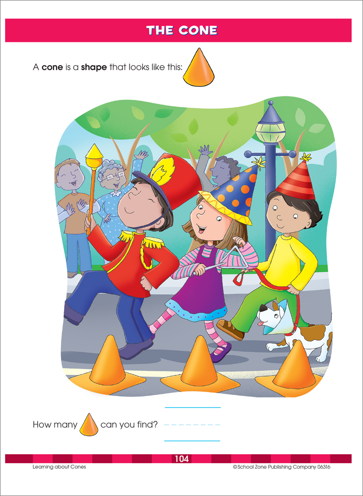 The Cone workbook page has you count the cones in a picture of people marching in a parade