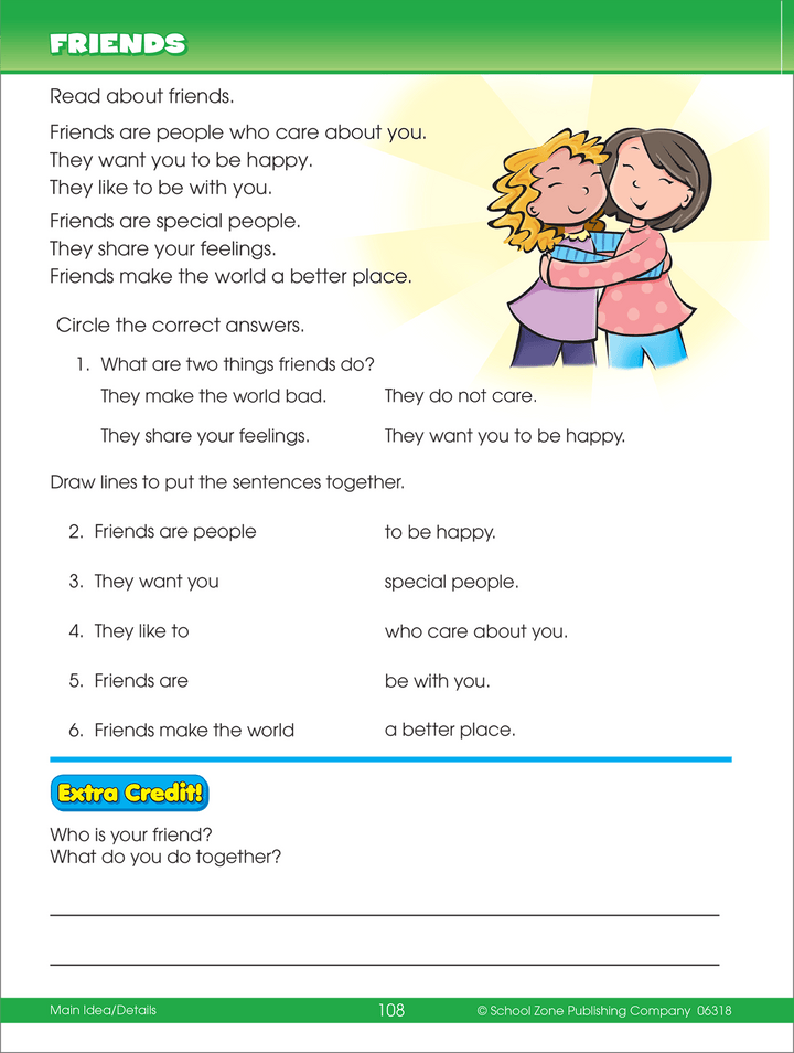 Reading and comprehension are important skills sharpened in Big Second Grade Workbook.