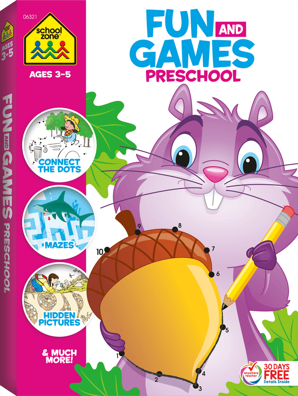 Fun and Games Preschool Workbook is packed with activities to develop readiness skills.