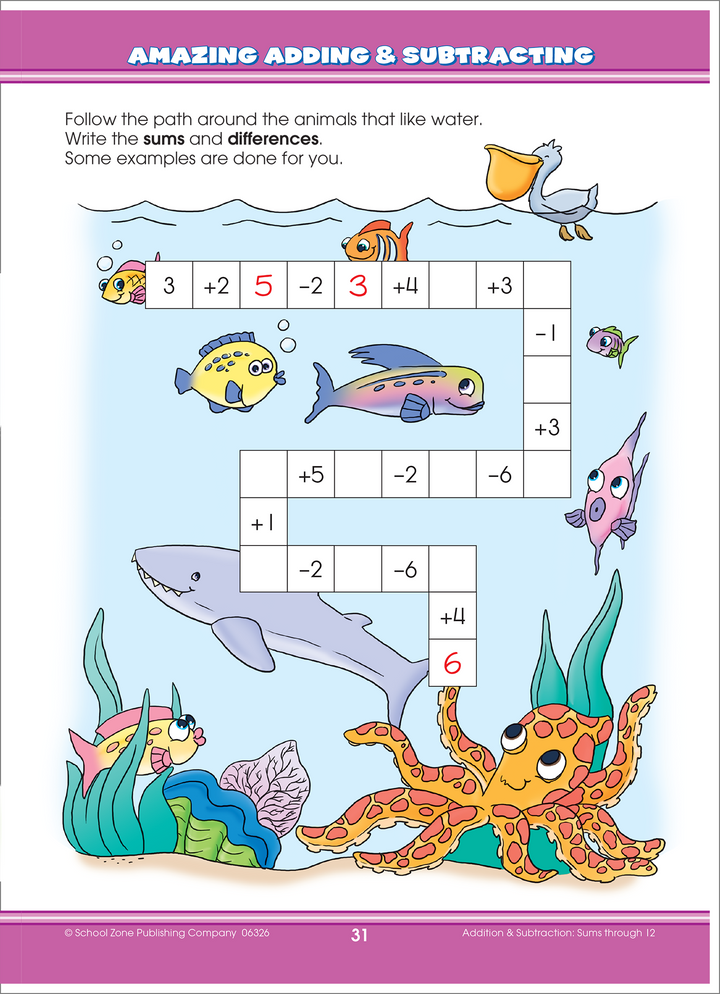 A variety of creative learning strategies in Big Math 1-2 Workbook make practice more fun.