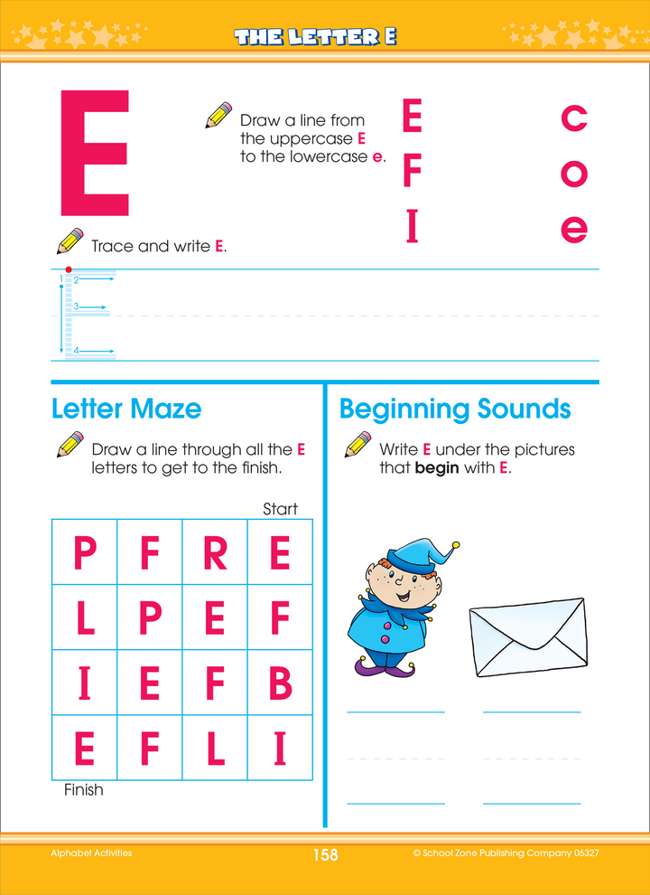 Preschoolers and kindergartners learn letters from every angle in Big Alphabet P-K Workbook.