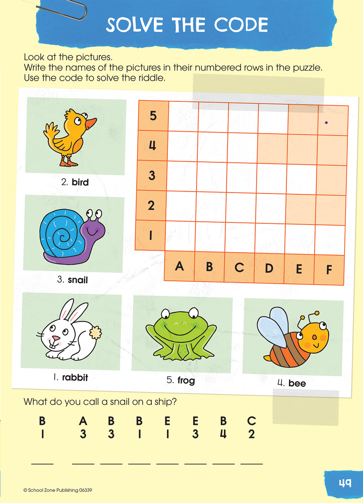 Kids also develop critical thinking skills with codes and puzzles in Fun and Games First Grade.