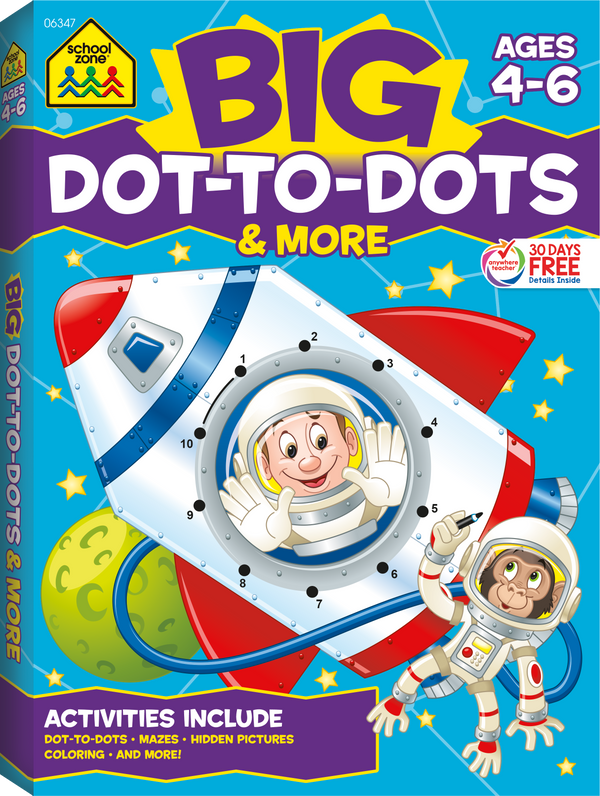 Big Dot-to-Dots & More Workbook provides hours of play and learning for preschoolers and kindergartners.
