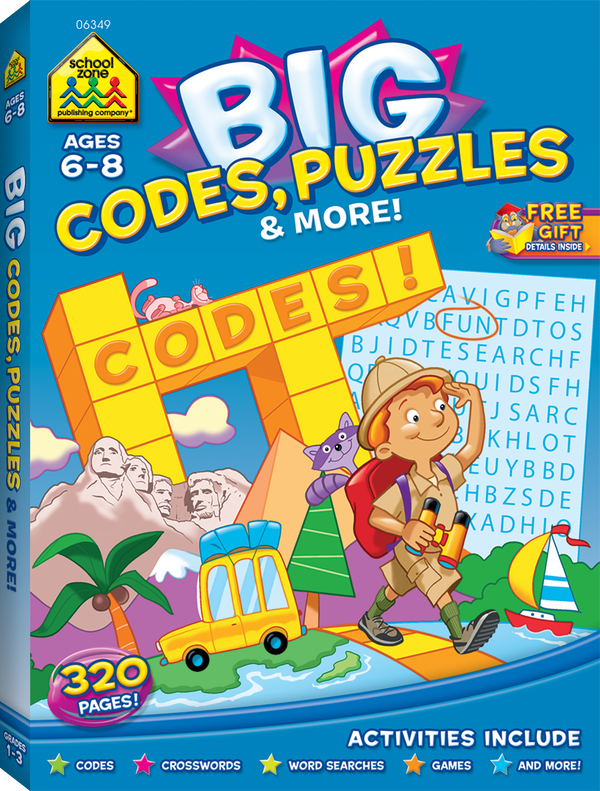 Teach critical thinking skills through detective games with Big Puzzle Play Codes, Puzzles, & More Workbook.