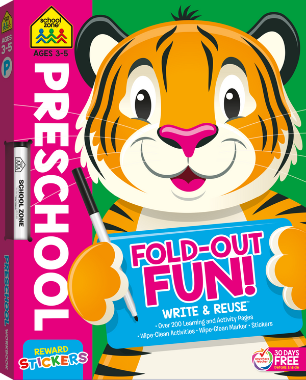 Little ones will love this Preschool Write & Reuse Fold-Out Fun! Big Workbook.