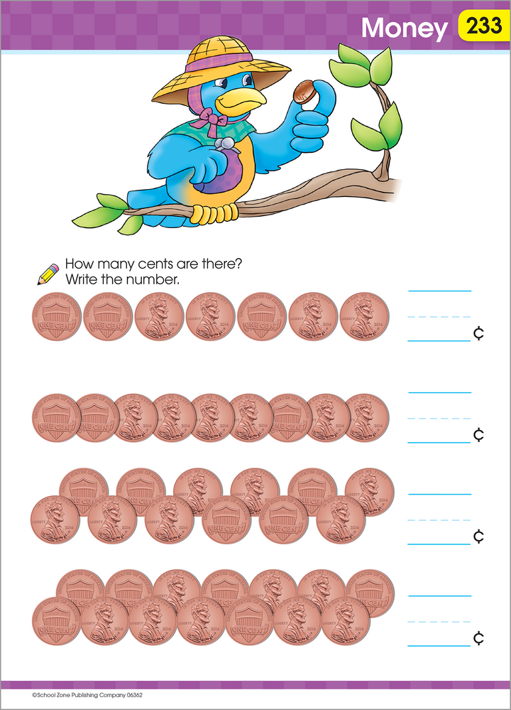 Get Ready for Kindergarten Workbook will help kids learn to count their pennies.