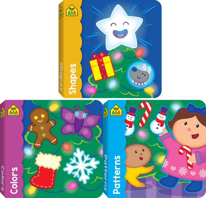 Find sparkling, holiday learning fun in this Shapes, Colors, and Patterns trio of Readiness Mini Board Books.