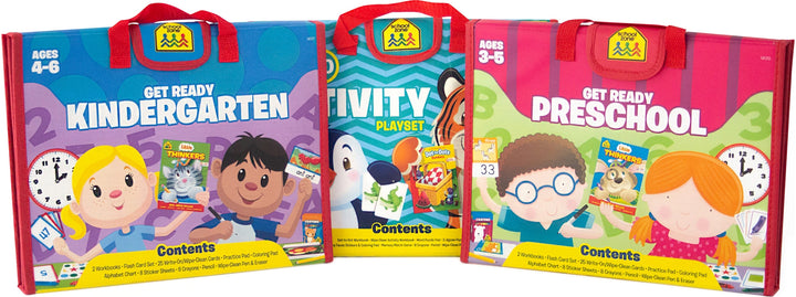 Get Ready Kindergarten, On the Go Activity, and Get Ready Preschool kits displayed together 