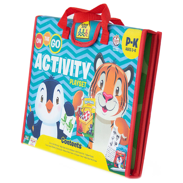 side view of On the Go Activity Playset shows thickness of folded case and play area