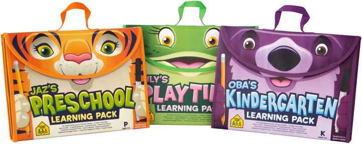 Jaz's Preschool, Lily's Playtime, and Oba's Kindergarten Learning Packs displayed together 
