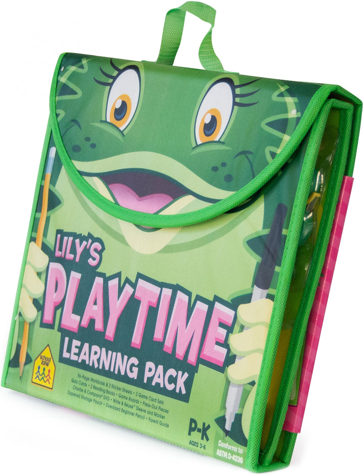 side view of  Lily's Playtime Learning Pack shows thickness of folded case and play area