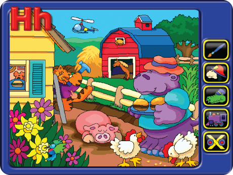 Interactive pictures provide beginning sounds practice in Alphabet Express Software (Windows Download).
