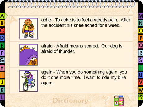 A dictionary look-up feature in Beginning Reading 1-2 On-Track Software Series 1 (Windows Download) helps early readers learn.