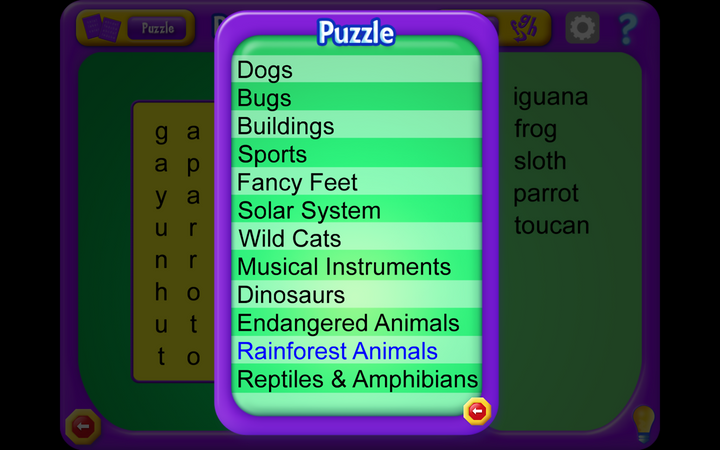 Kids choose between two difficulty levels in this Word Search Software (Windows Download).