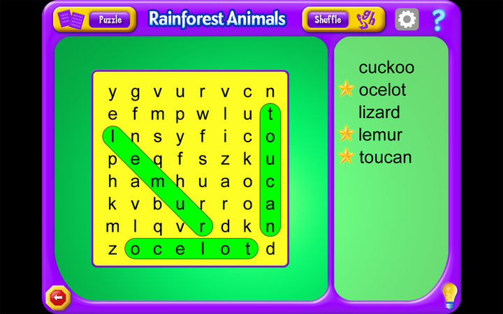 In Word Search Software (Windows Download) kids can select the puzzle theme they want to play.