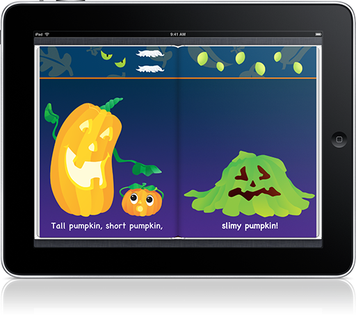 Pumpkins! Interactive Read-along (iOS eBook) illustrates adjectives.